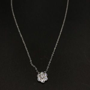 Silver Necklace with Diamond Flower Pendant